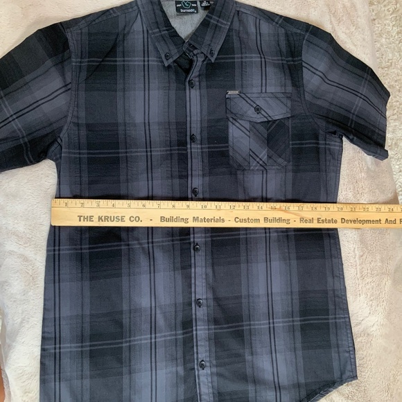 Burnside Grey M Short Sleeve Plaid Shirt - Picture 5 of 6